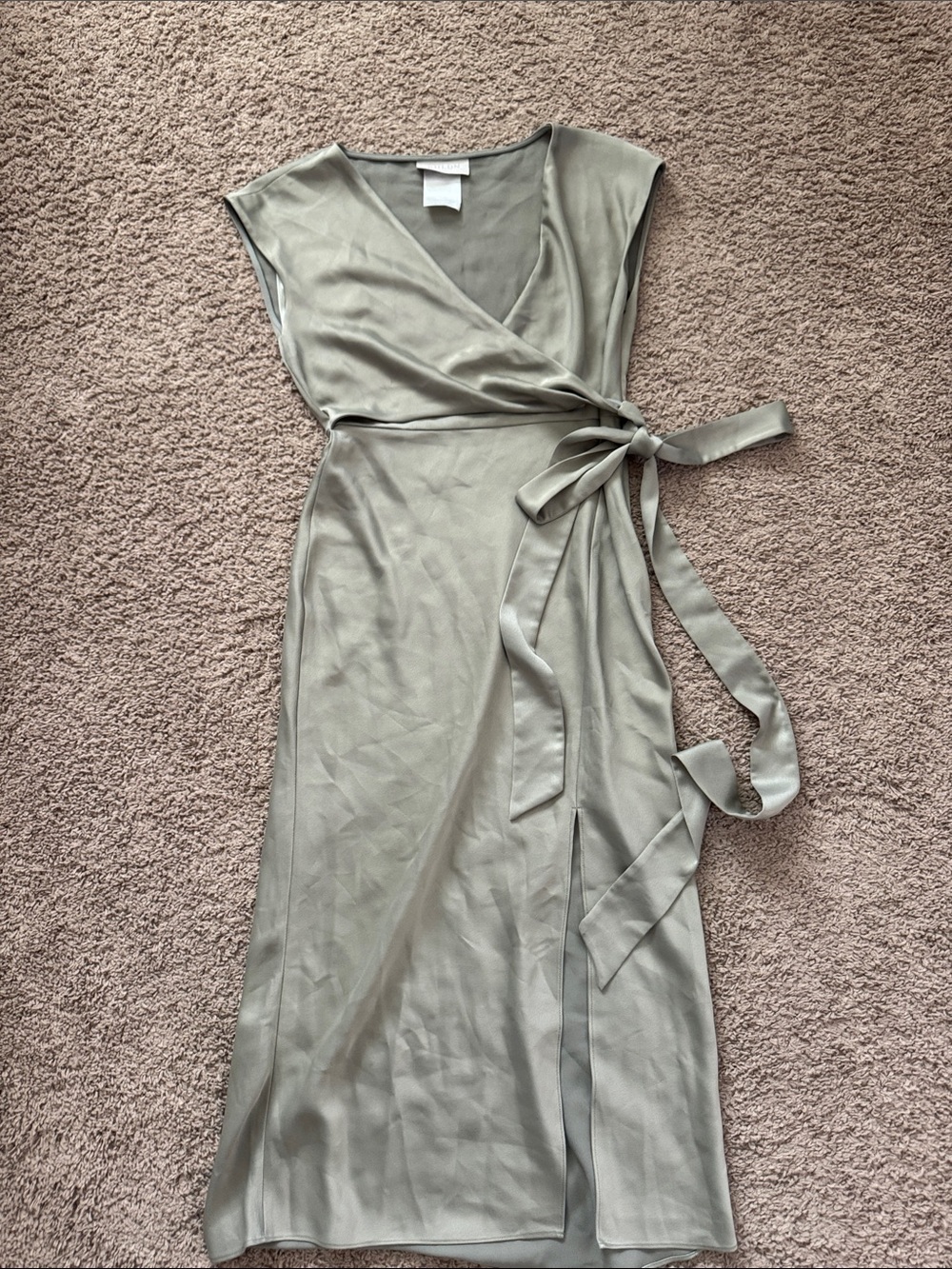BHLDN Olive Sage Wrap Midi Dress with Side Tie